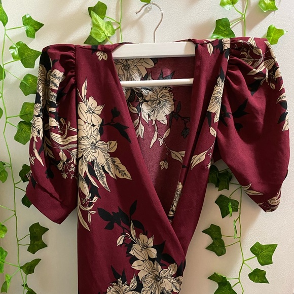 Red Floral Wrap-Dress - Picture 2 of 5